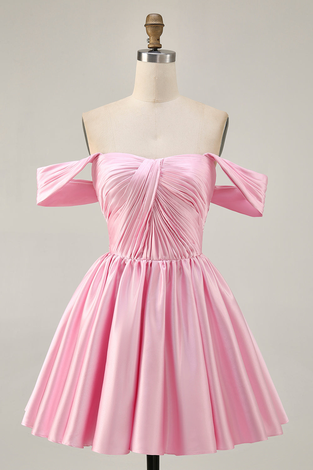 Pink Off The Shoulder Ruched Short Homecoming Dress