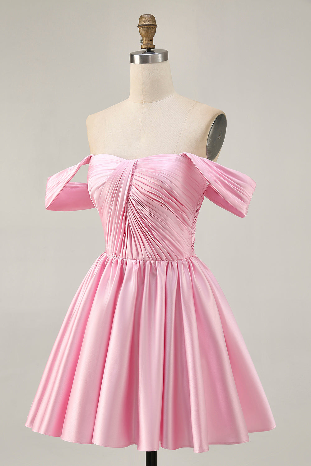 Pink Off The Shoulder Ruched Short Homecoming Dress