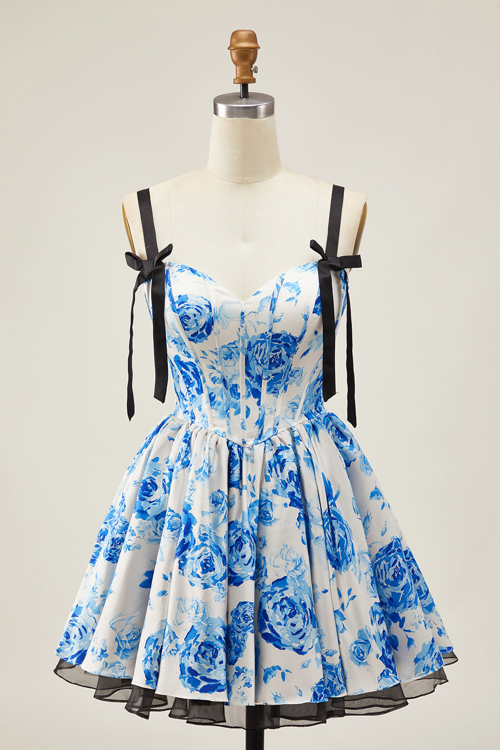 A Line Spaghetti Straps Corset Floral Short Homecoming Dress