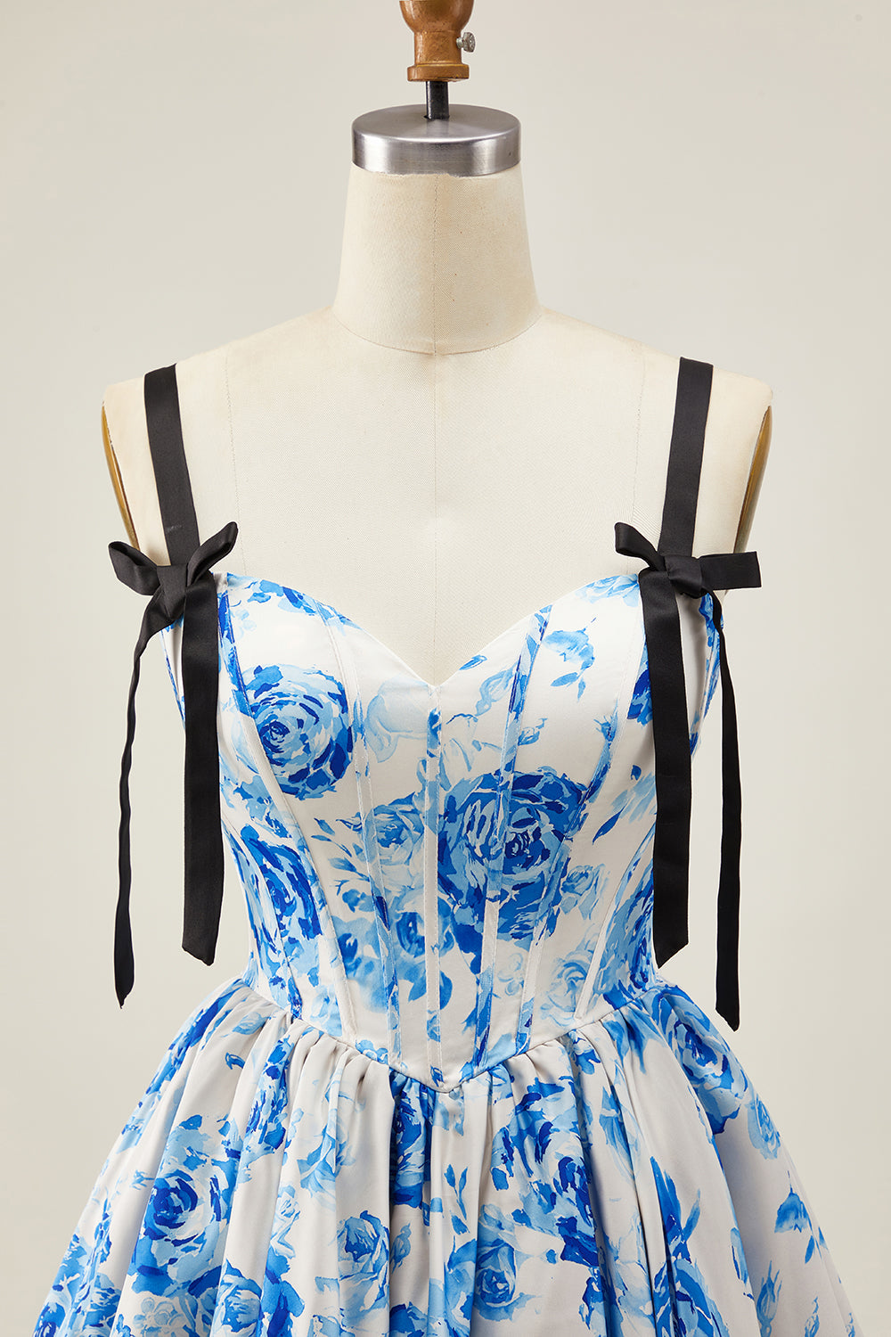 Floral White Blue Corset A Line Short Homecoming Dress