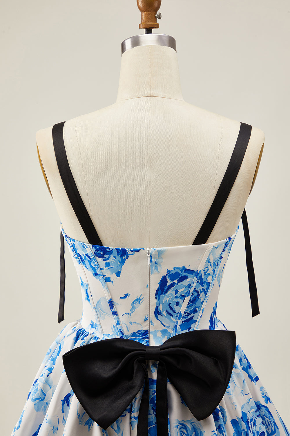 Floral White Blue Corset A Line Short Homecoming Dress
