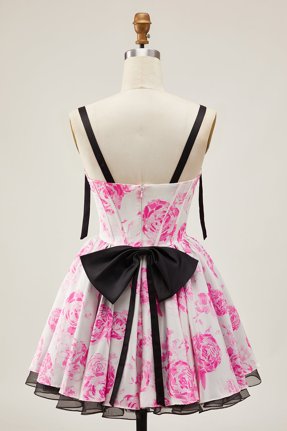 A Line Spaghetti Straps Corset Floral Short Homecoming Dress