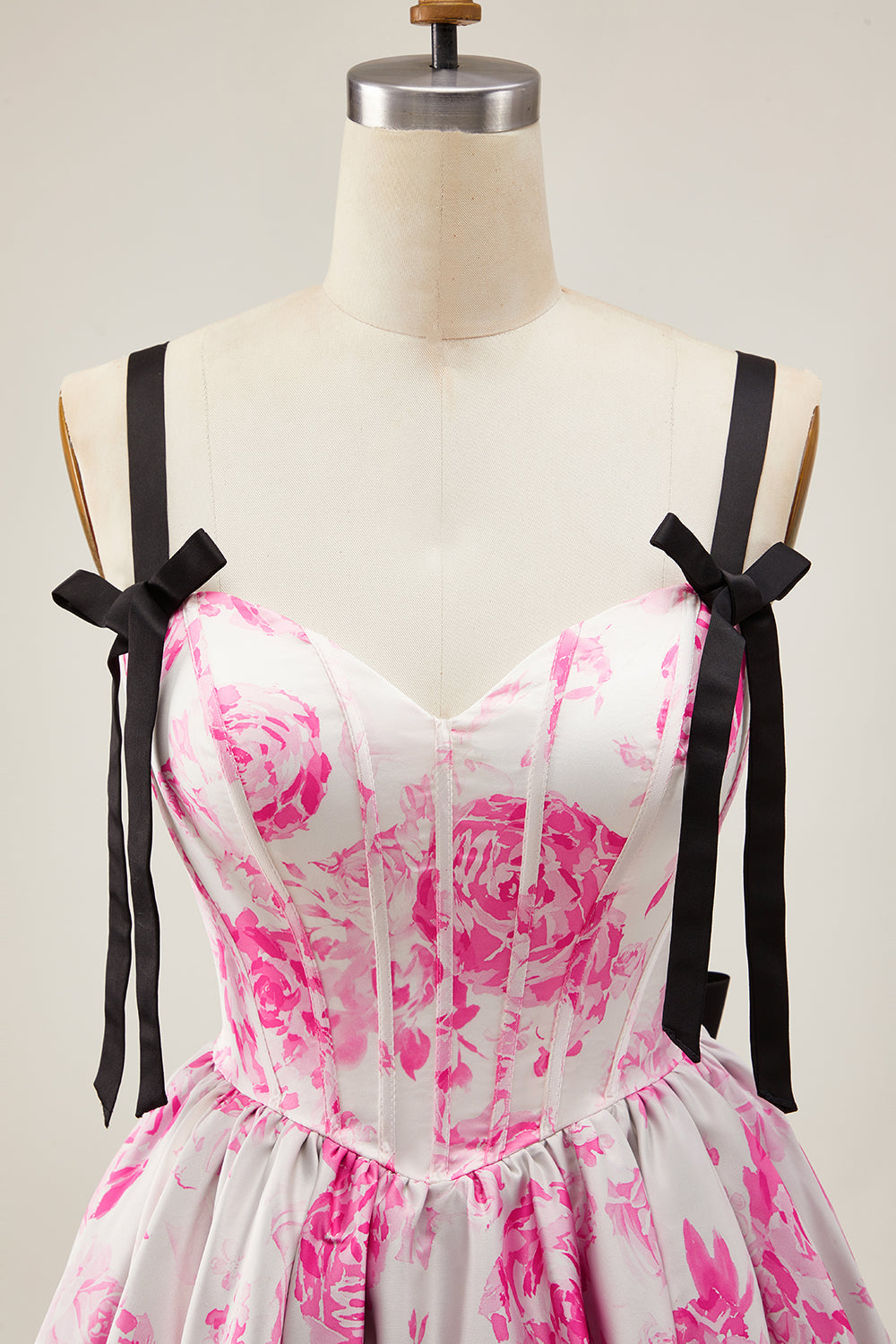 Fuchsia A Line Spaghetti Straps Corset Floral Short Homecoming Dress