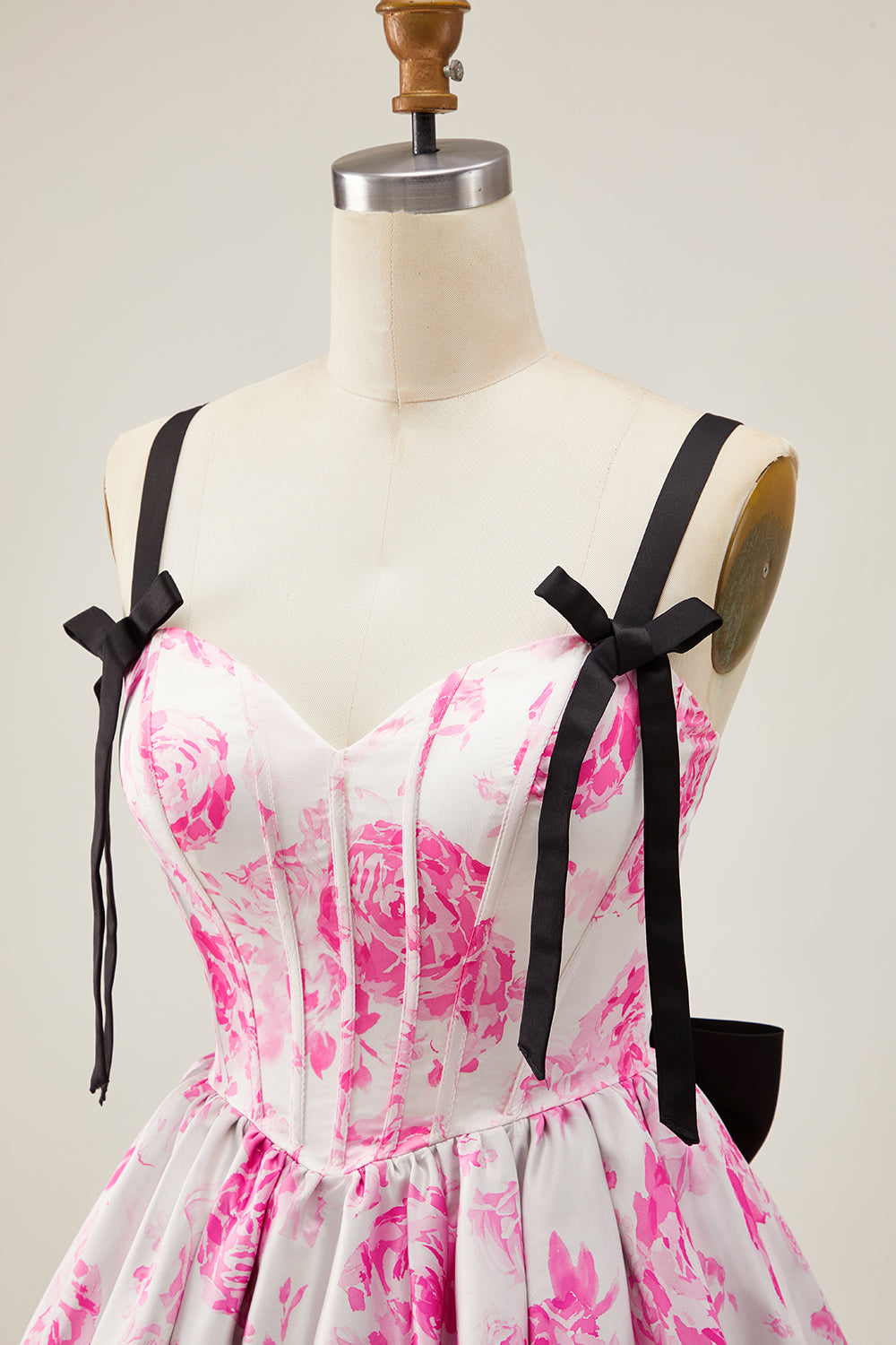 Fuchsia A Line Spaghetti Straps Corset Floral Short Homecoming Dress
