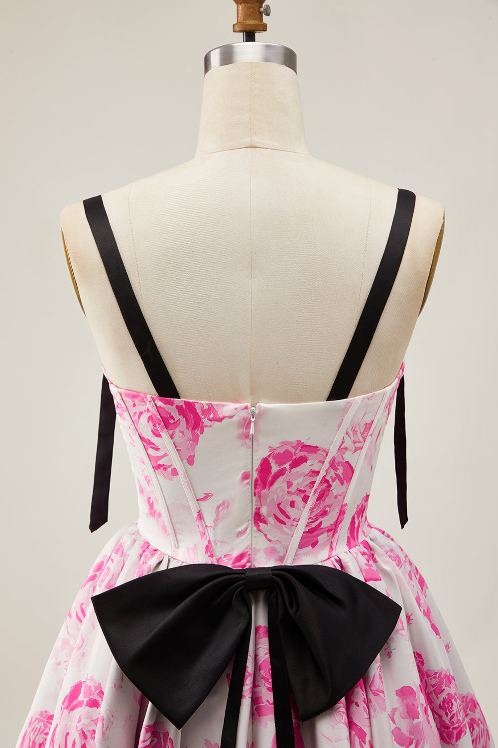 Fuchsia A Line Spaghetti Straps Corset Floral Short Homecoming Dress