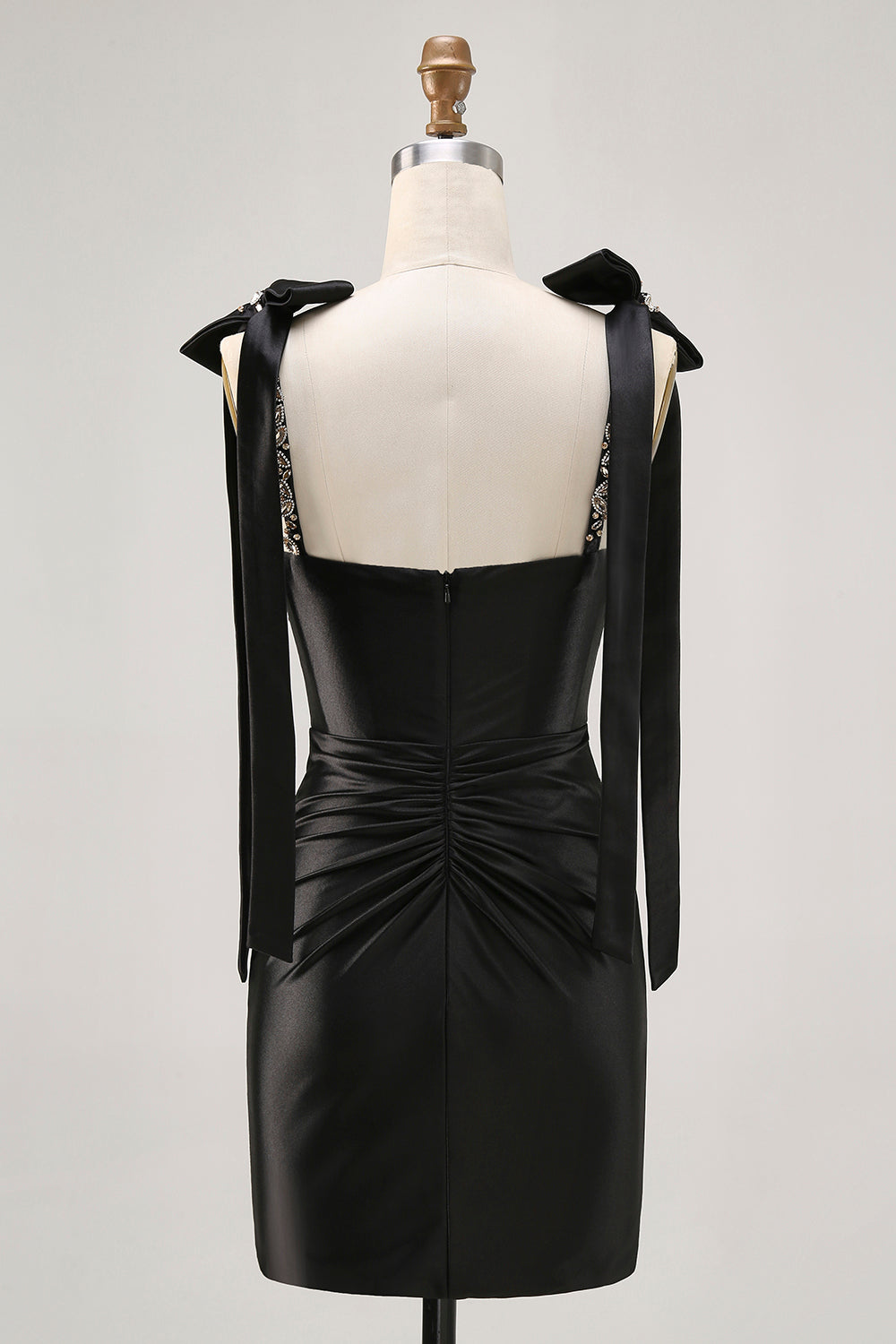 Sparkly Black Spaghetti Straps Tight Rhinestones Short Homecoming Dress with Slit