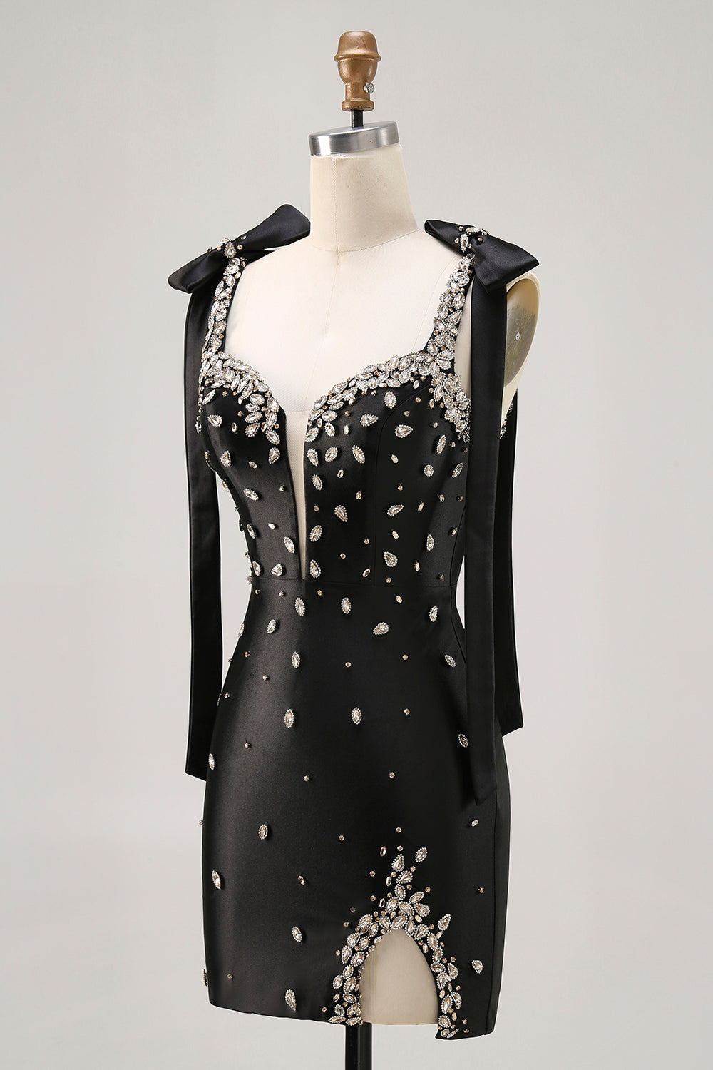 Sparkly Black Tight Rhinestones Short Homecoming Dress with Slit