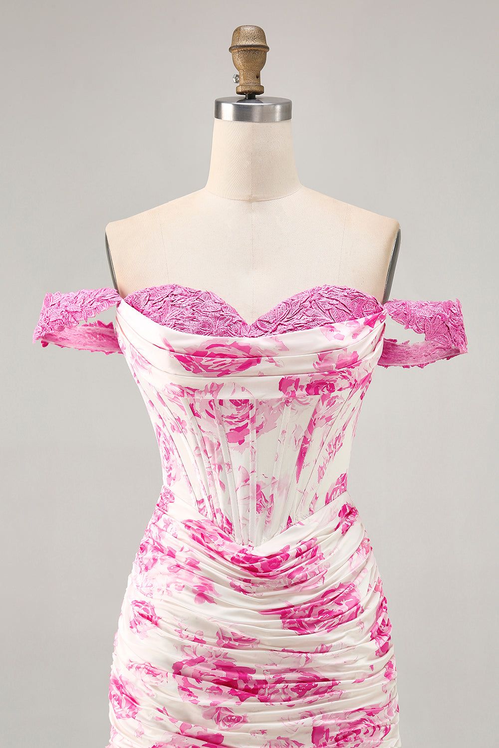 White Blue Flower Off the Shoulder Corset Homecoming Dress with Ruffles