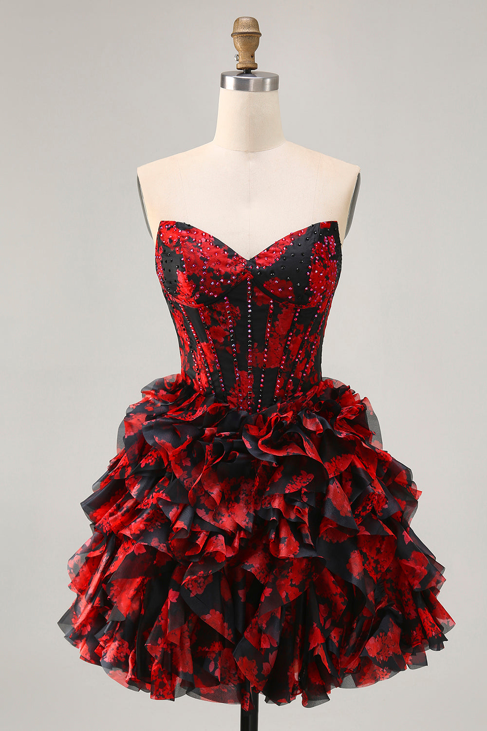 Off The Shoulder Beaded Black Red A Line Ruffled Homecoming Dress