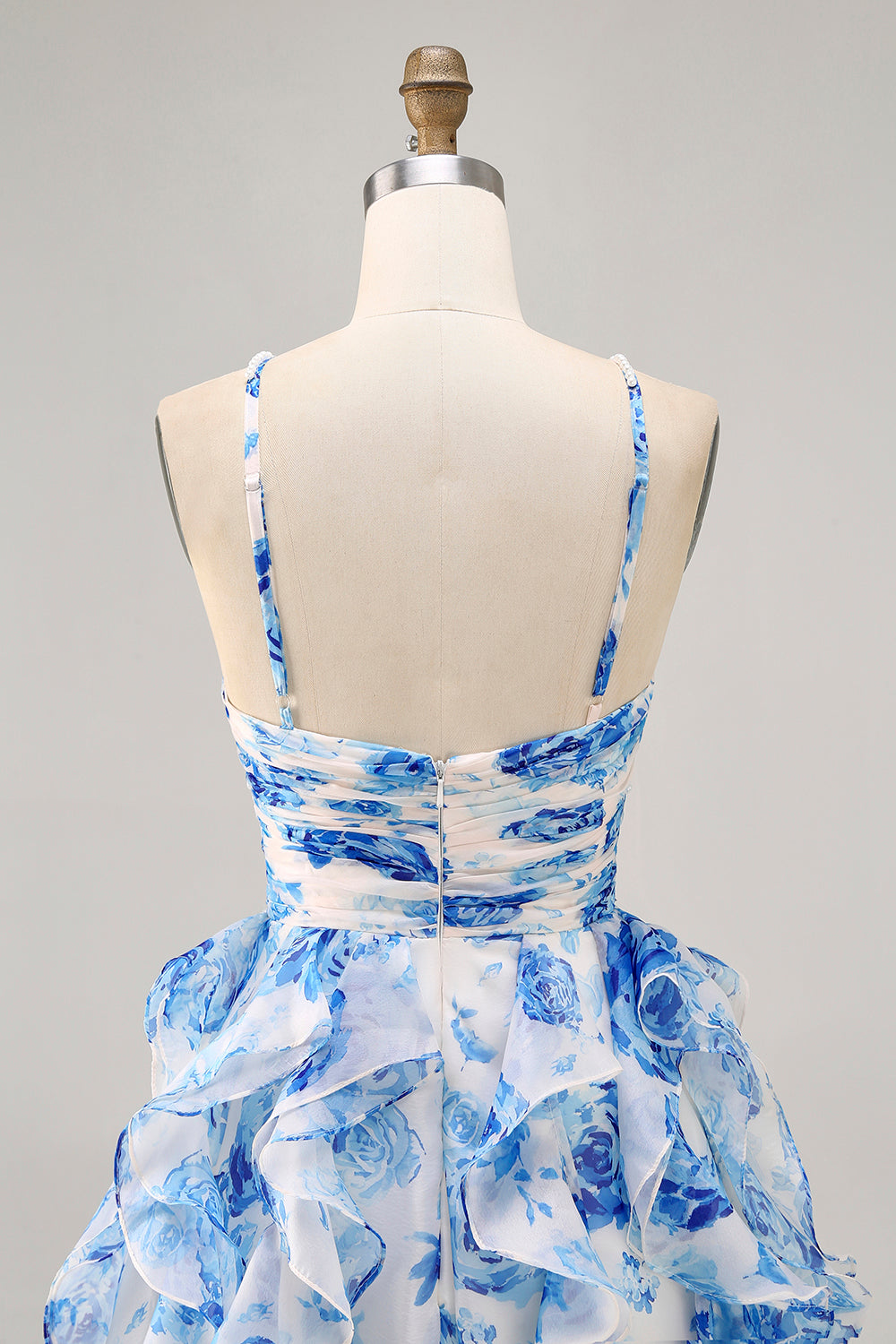 White Fuchsia Flower Halter Tiered Printed Homecoming Dress