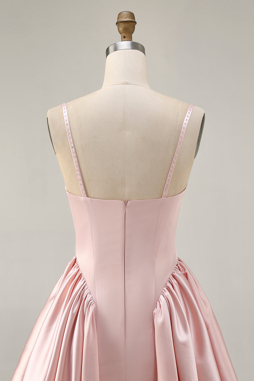 Blush Cowl Neck A-Line Spaghetti Straps Beaded Satin Homecoming Dress