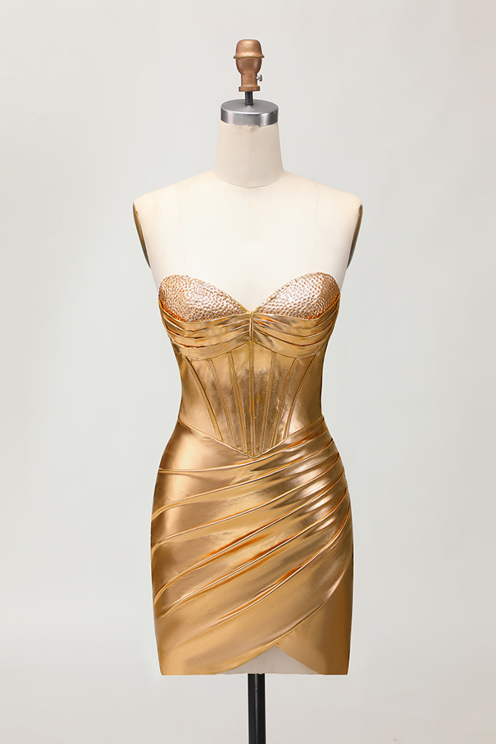 Sparkly Golden Strapless Corset Tight Short Homecoming Dress with Beading
