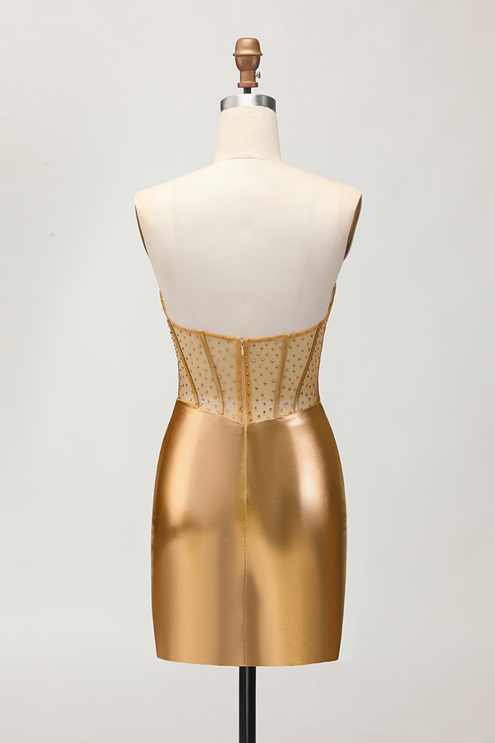 Sparkly Golden Strapless Corset Tight Short Homecoming Dress with Beading
