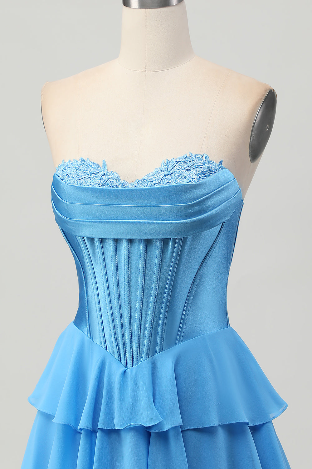 Blue Tiered Corset A Line Strapless Short Homecoming Dress