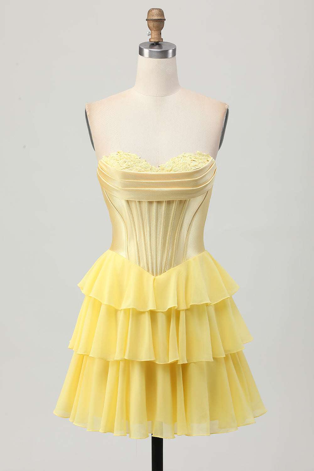 A Line Strapless Corset Tiered Short Homecoming Dress