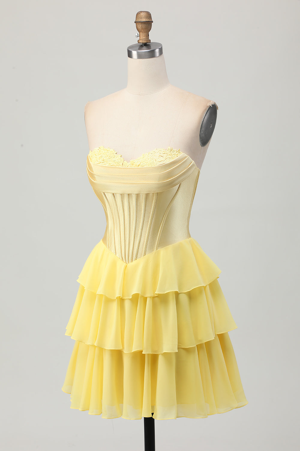 Blue Tiered Corset A Line Strapless Short Homecoming Dress