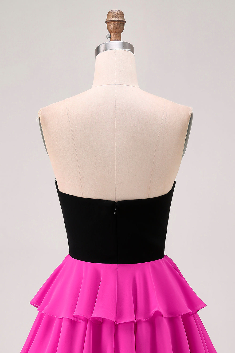 Black Fuchsia Tiered Strapless A Line Cut Out Homecoming Dress