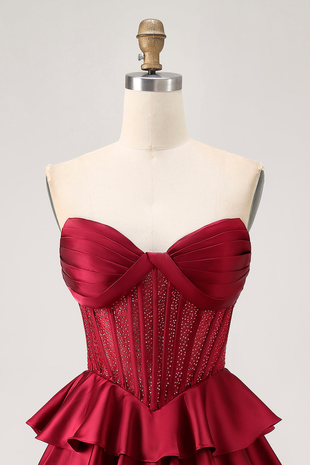 Green A-line Strapless Tiered Corset Beaded Homecoming Dress