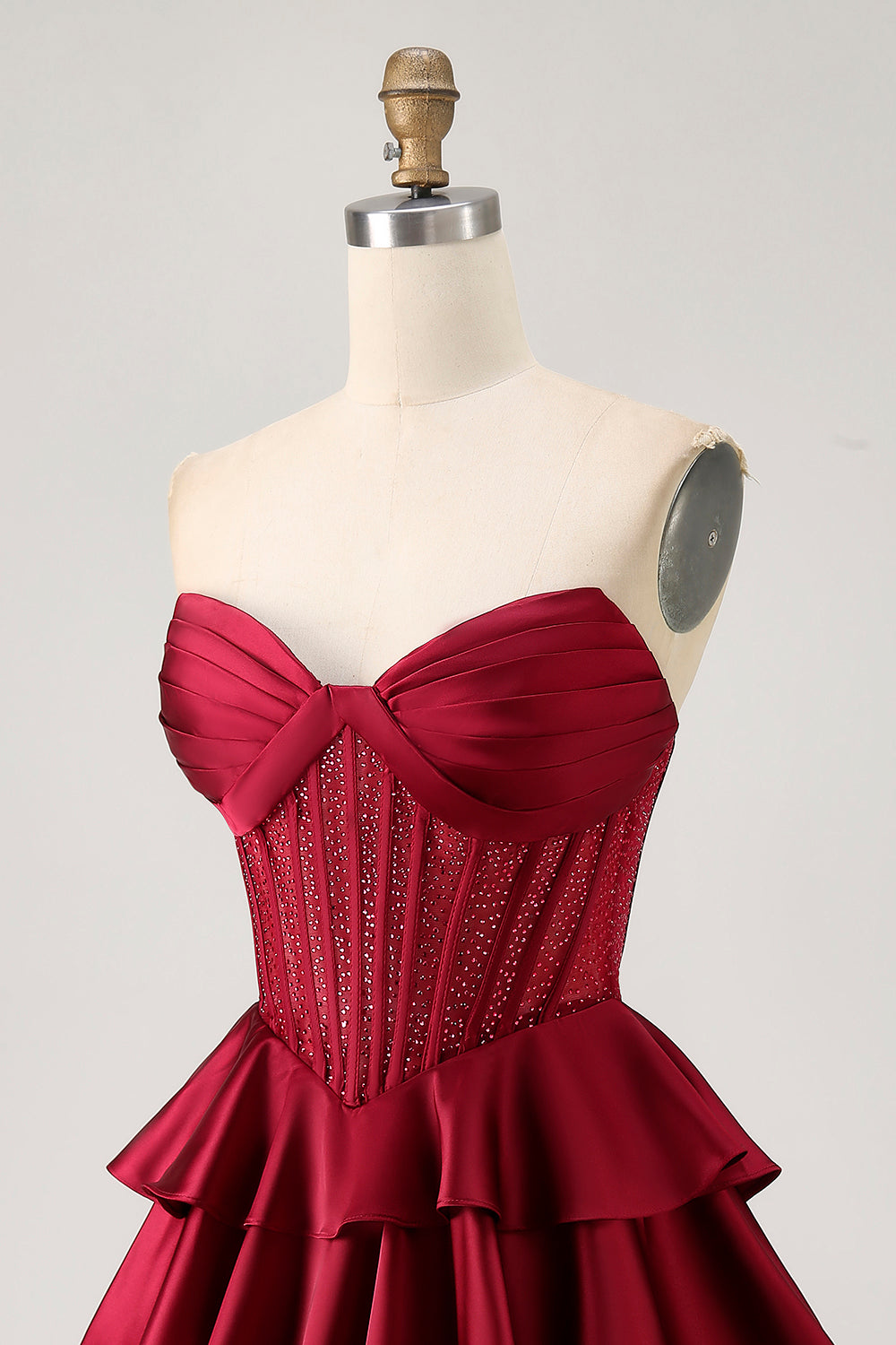 Green A-line Strapless Tiered Corset Beaded Homecoming Dress