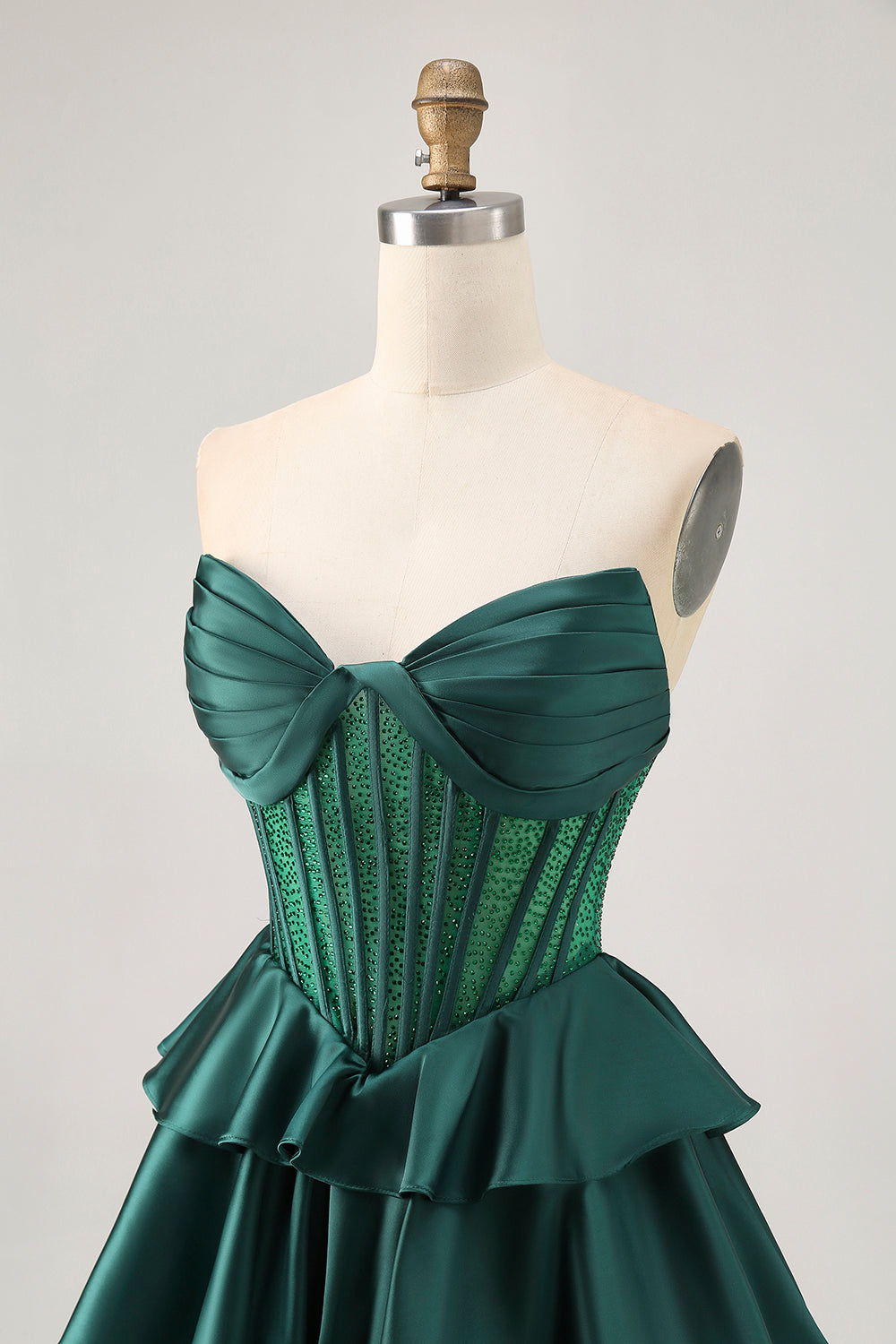 Dark Green Beaded A-line Strapless Corset Homecoming Dress