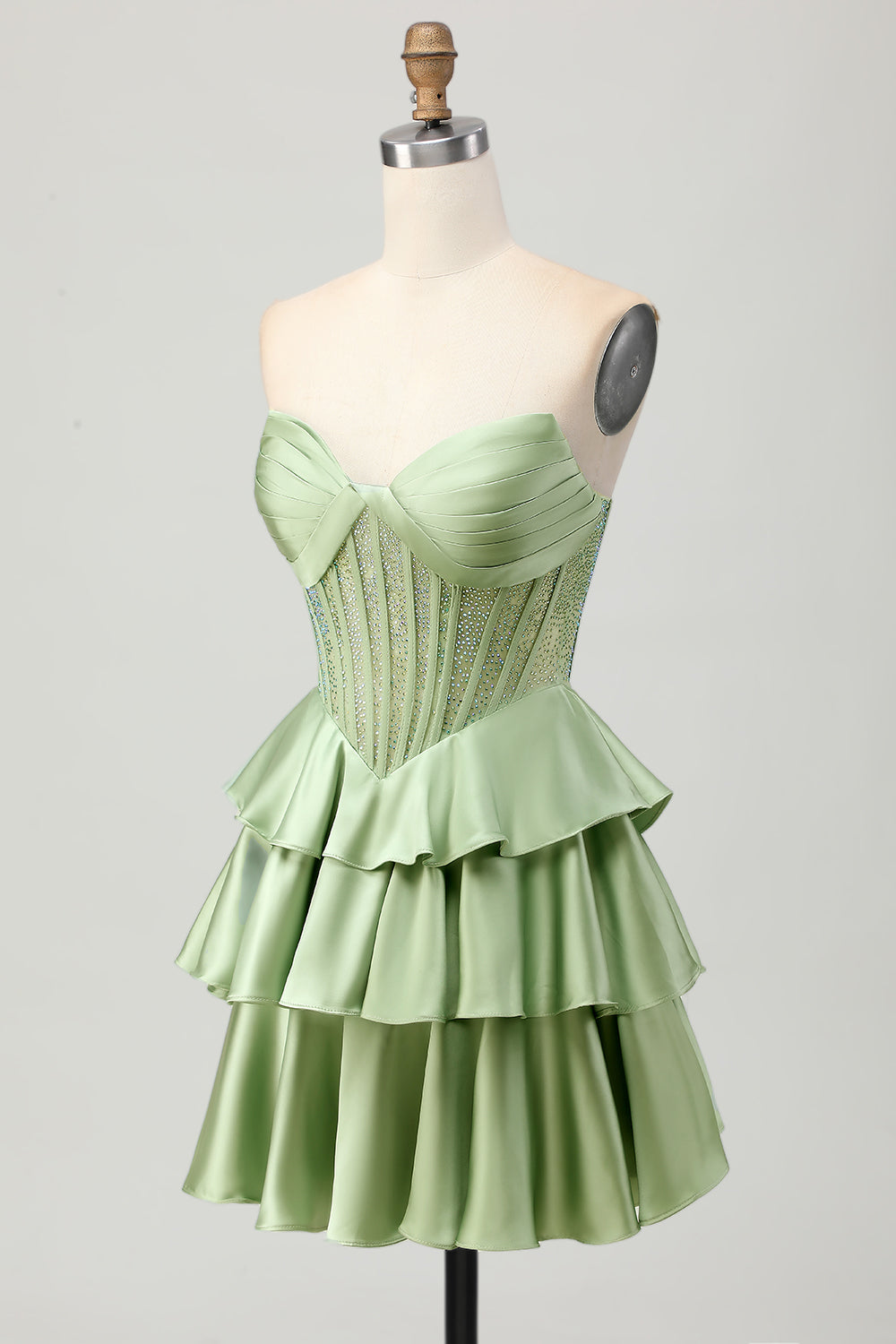 Dark Green Beaded A-line Strapless Corset Homecoming Dress