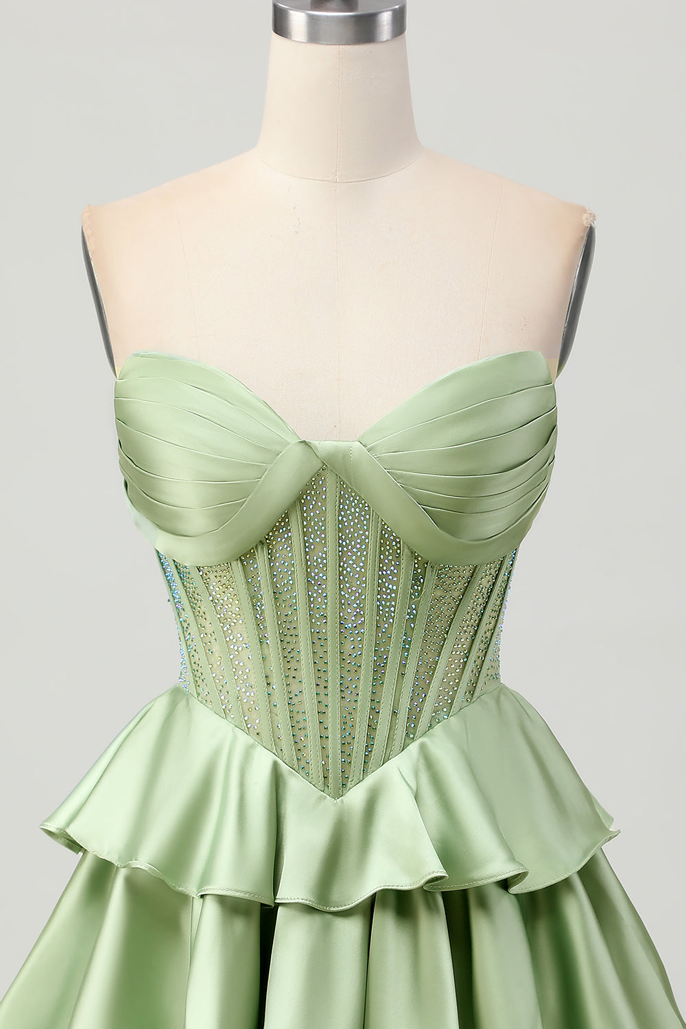 Dark Green Beaded A-line Strapless Corset Homecoming Dress