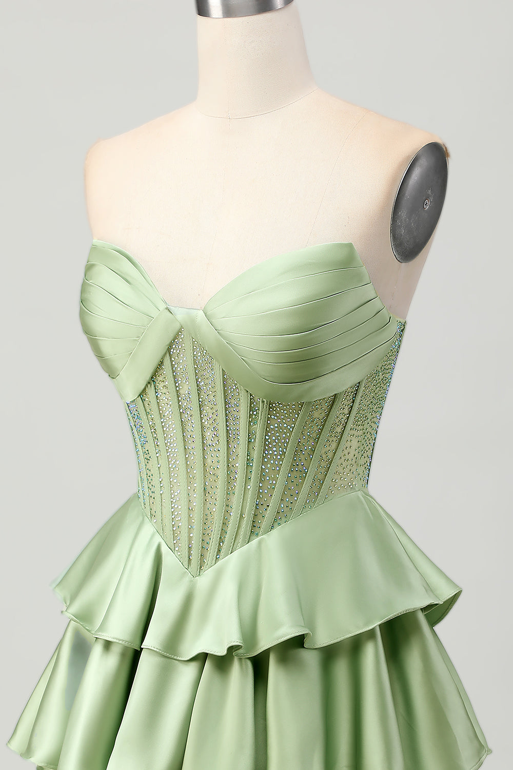 Dark Green Beaded A-line Strapless Corset Homecoming Dress