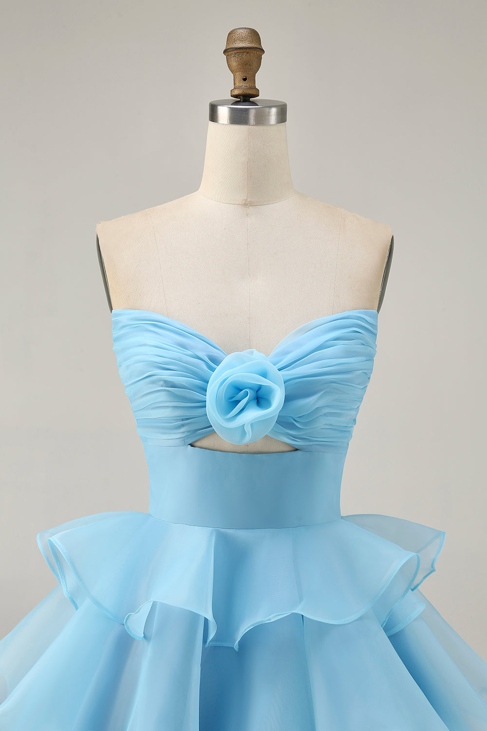 Cute A-Line Strapless Cut Out Blue Tiered Short Homecoming Dress