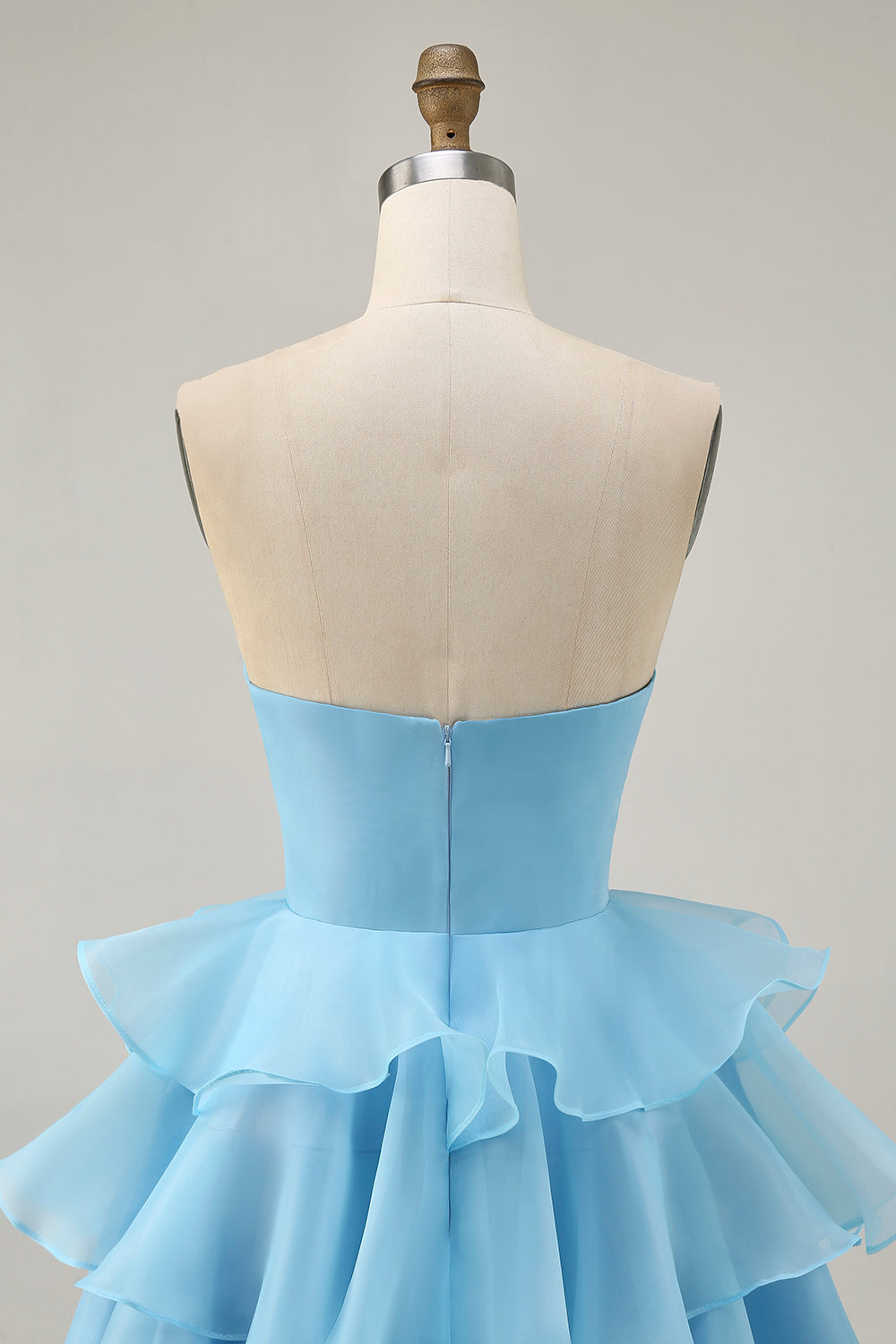 Cute A-Line Strapless Cut Out Blue Tiered Short Homecoming Dress