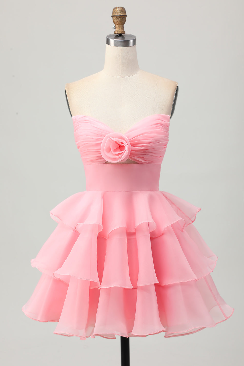 Cute A-line Strapless Cut Out Tiered Green Short Homecoming Dress