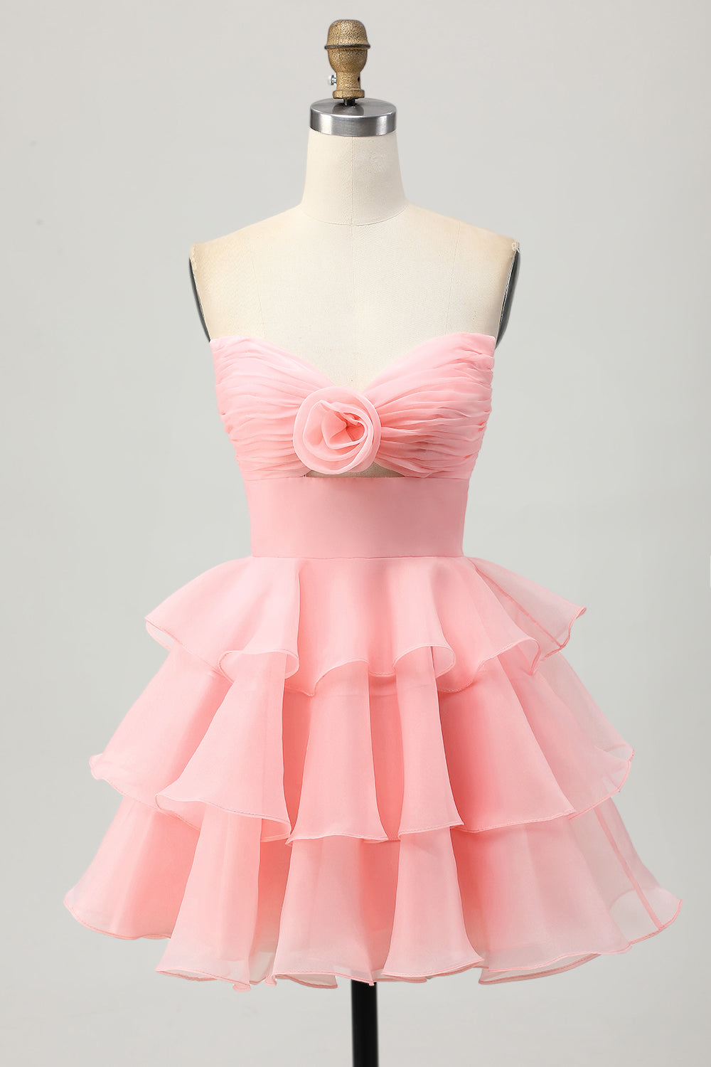 Cute A-Line Strapless Cut Out Blue Tiered Short Homecoming Dress