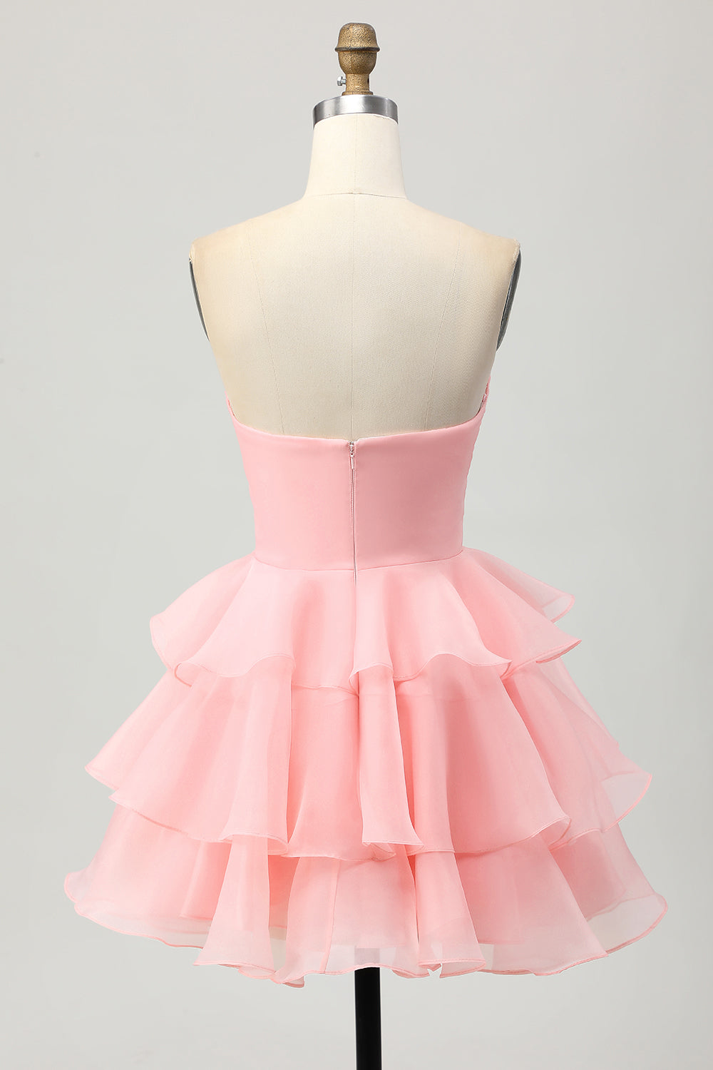 Cute A-Line Strapless Cut Out Blue Tiered Short Homecoming Dress