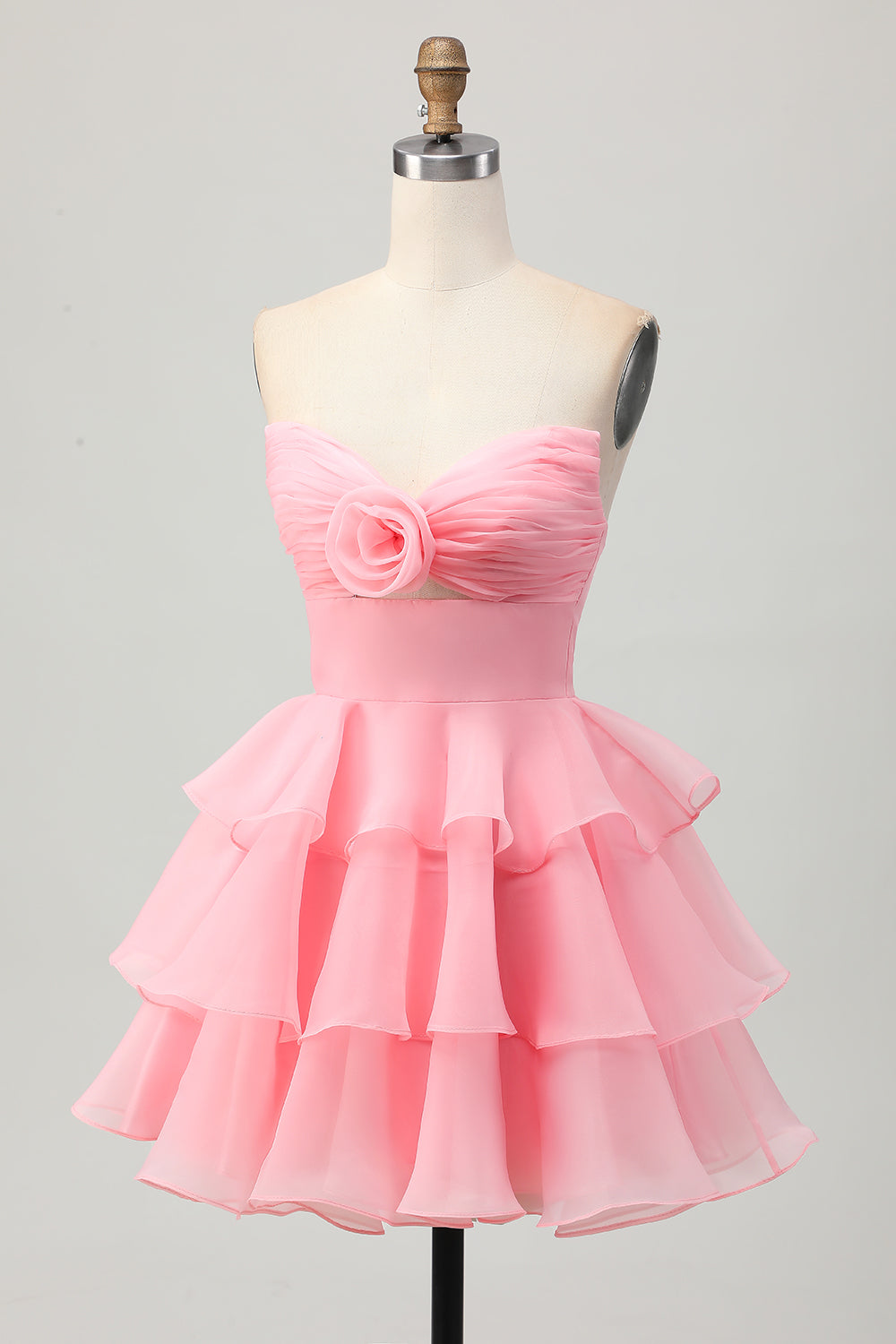 Cute A-line Strapless Cut Out Tiered Green Short Homecoming Dress