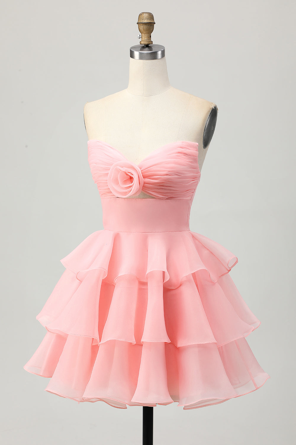 Cute A-Line Strapless Cut Out Blue Tiered Short Homecoming Dress