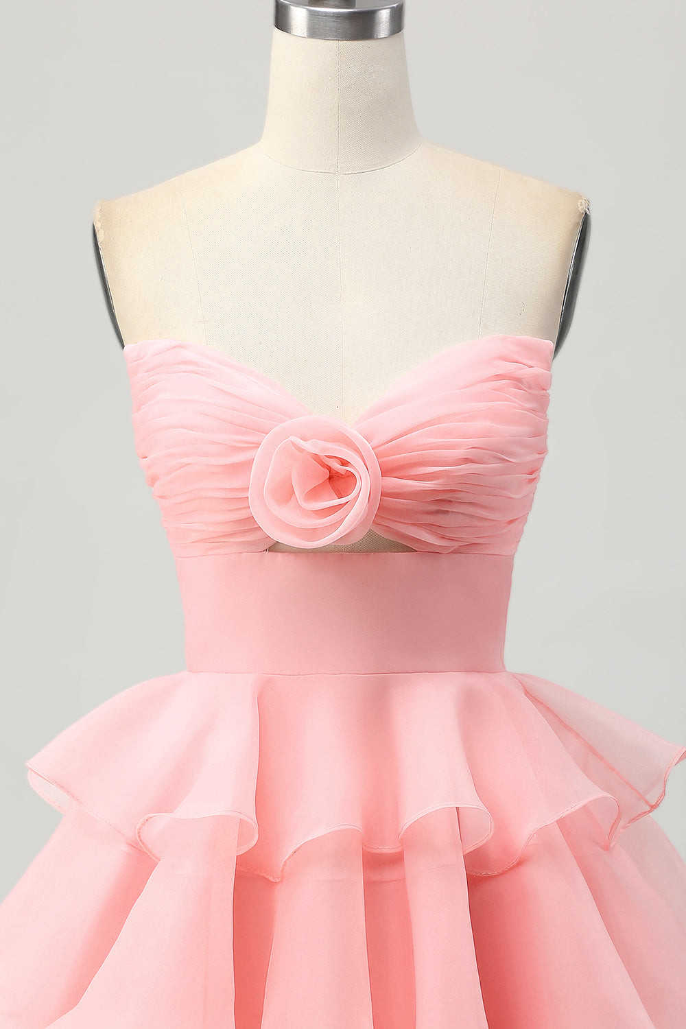 Cute Blush A-Line Strapless Cut Out Tiered Short Homecoming Dress