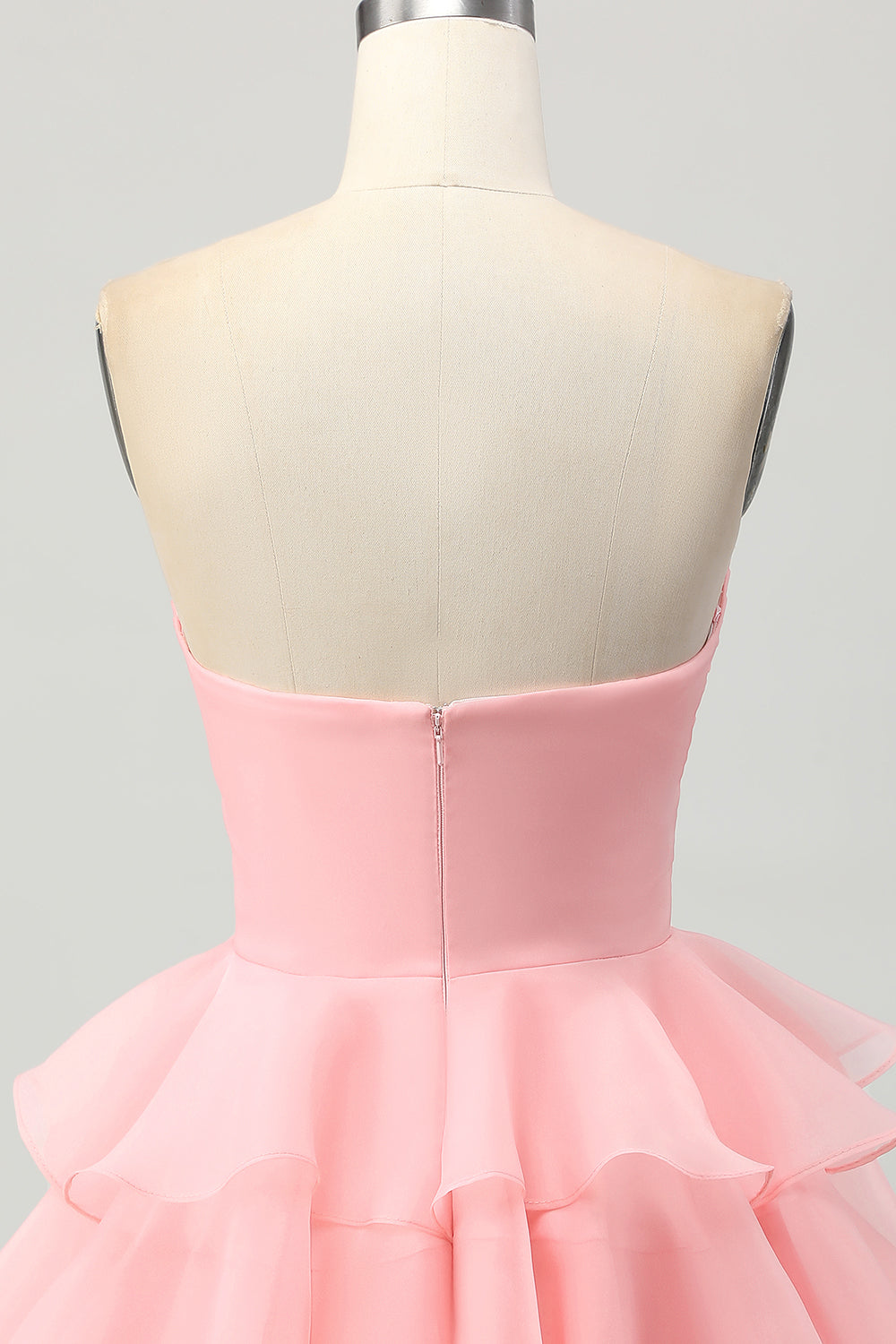 Cute Blush A-Line Strapless Cut Out Tiered Short Homecoming Dress