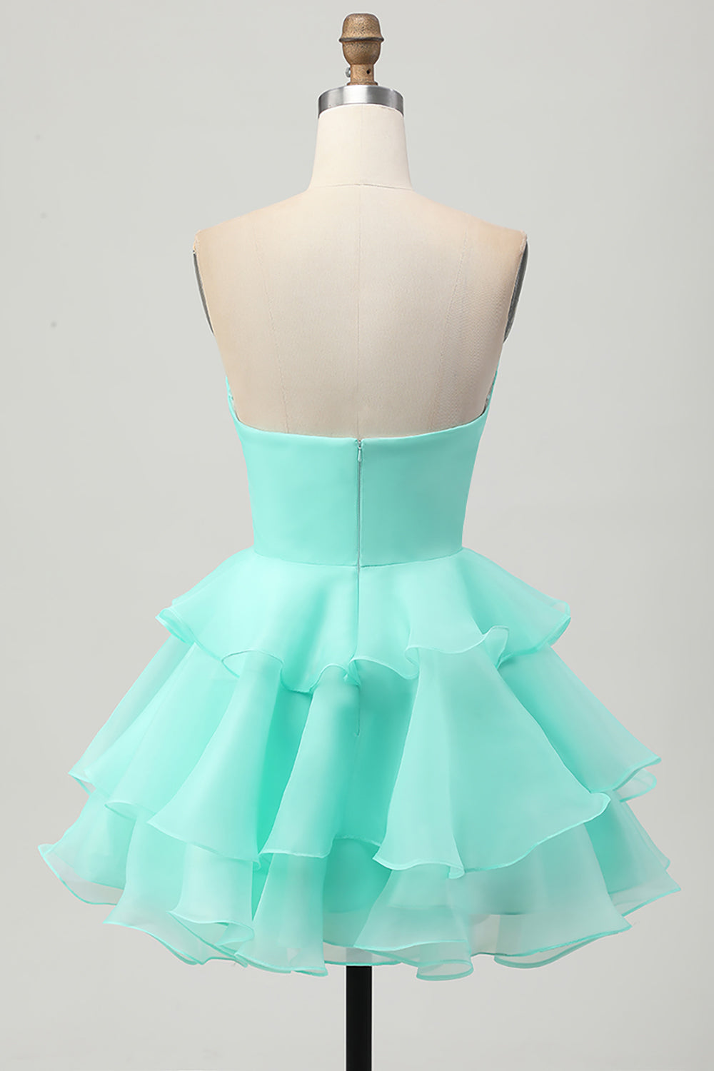 Cute A-Line Strapless Cut Out Blue Tiered Short Homecoming Dress
