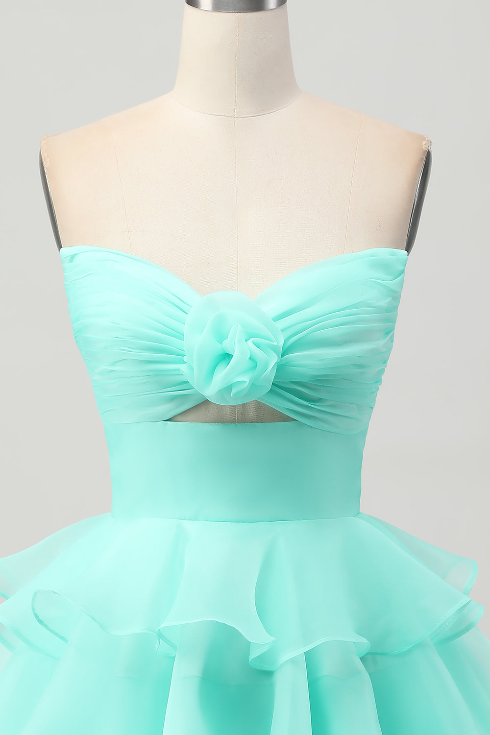 Cute A-line Strapless Cut Out Tiered Green Short Homecoming Dress