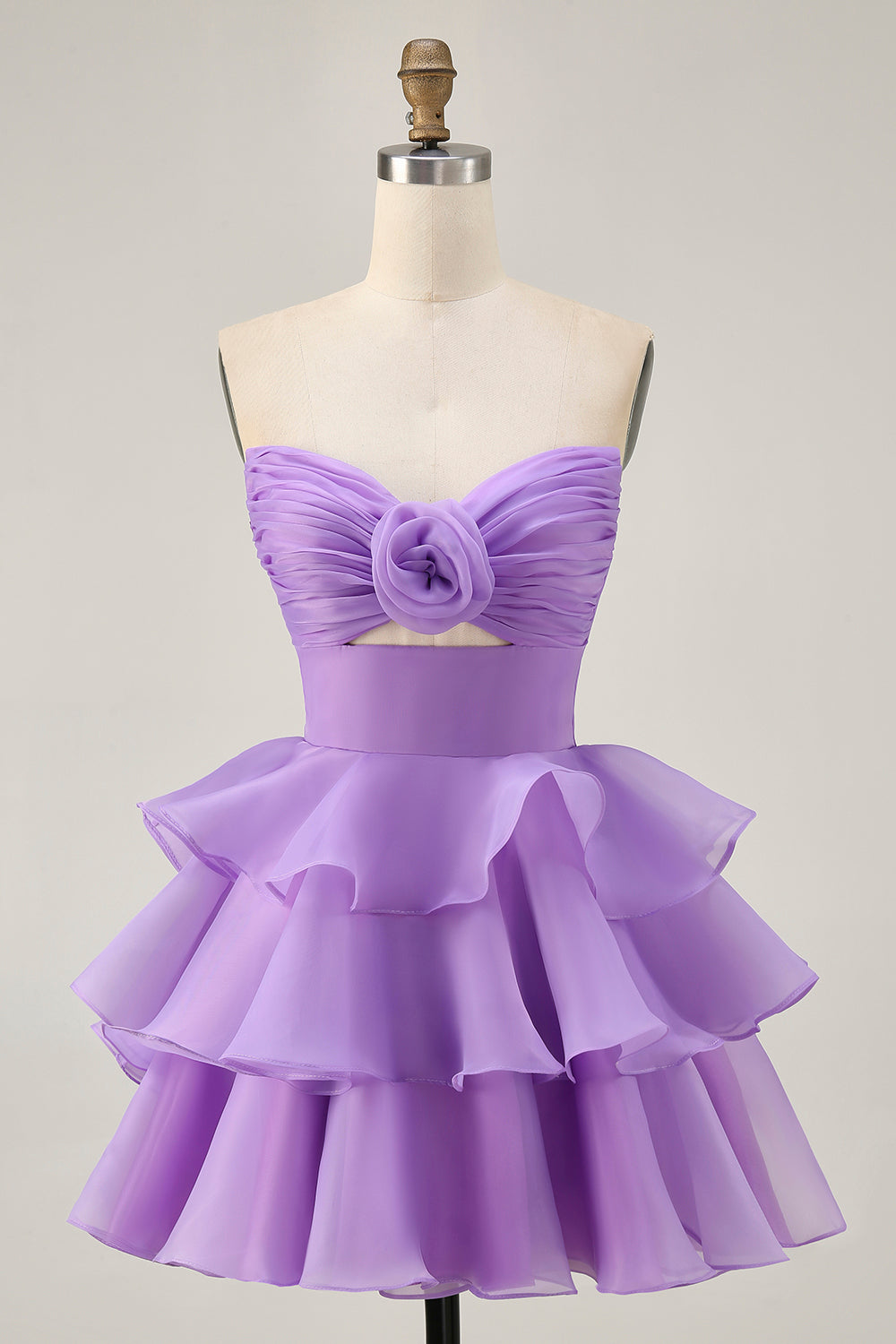 Cute A-Line Strapless Cut Out Blue Tiered Short Homecoming Dress