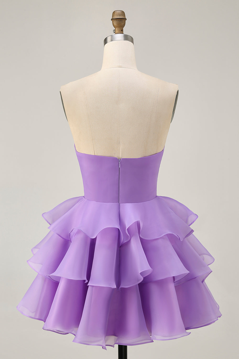 Cute A-Line Strapless Cut Out Blue Tiered Short Homecoming Dress