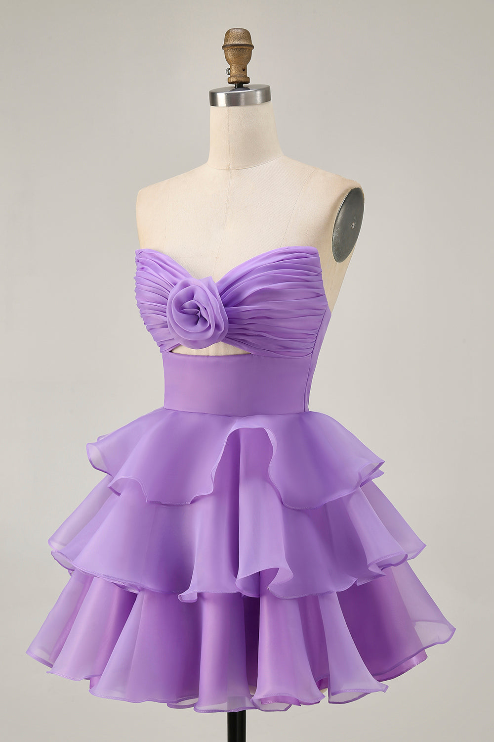 Cute A-Line Strapless Cut Out Blue Tiered Short Homecoming Dress