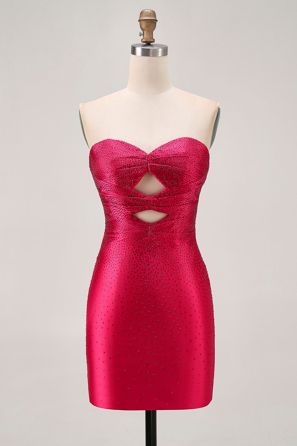 Beaded Strapless Burgundy Cut Out Homecoming Dress