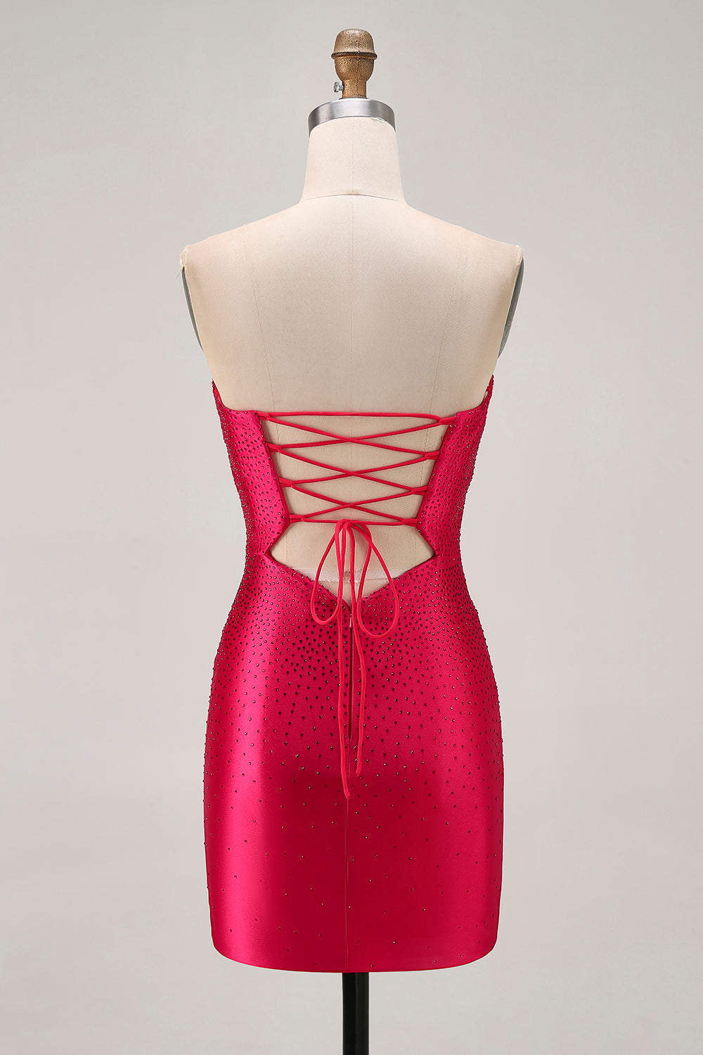 Strapless Cut Out Fuchsia Beaded Tight Homecoming Dress