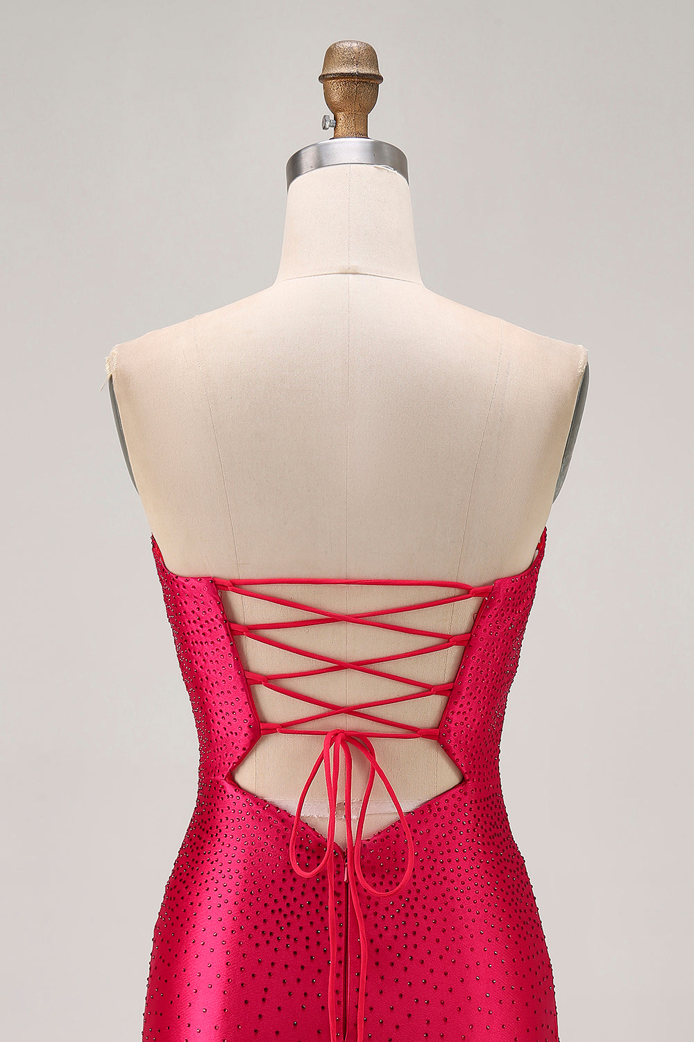 Strapless Cut Out Fuchsia Beaded Tight Homecoming Dress