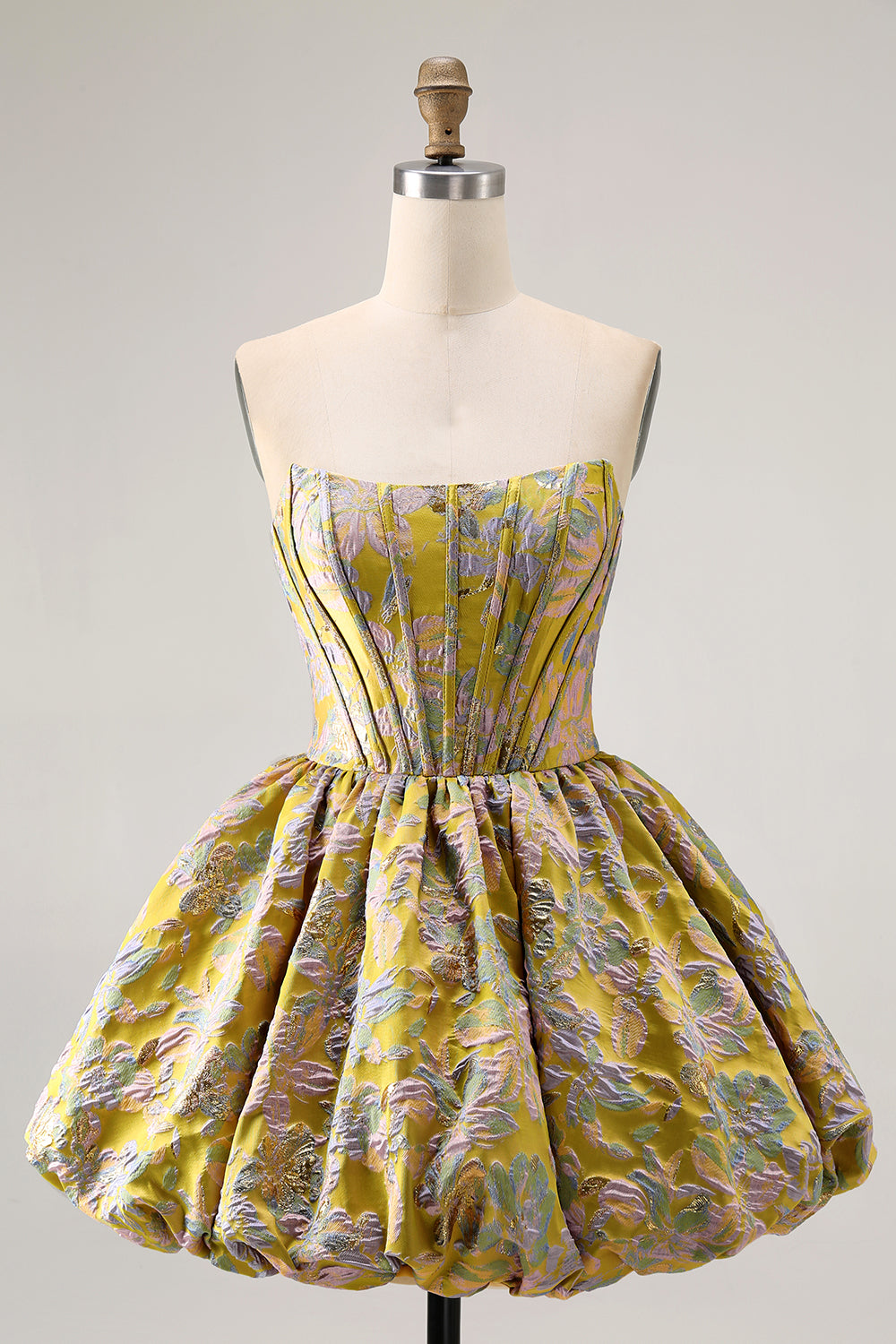 Strapless Floral Brocade A Line Purple Corset Short Homecoming Dress