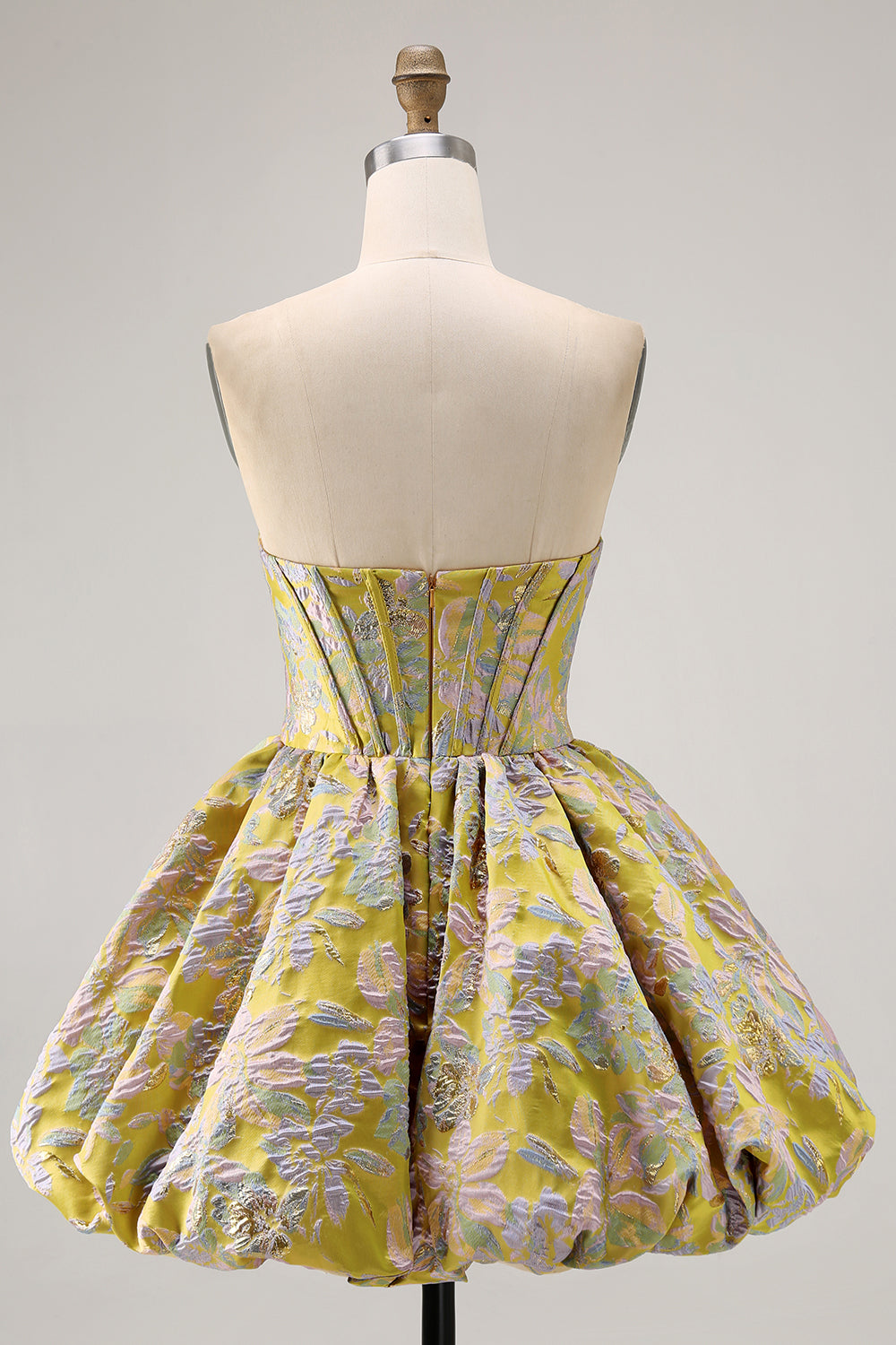 Strapless Floral Brocade A Line Purple Corset Short Homecoming Dress