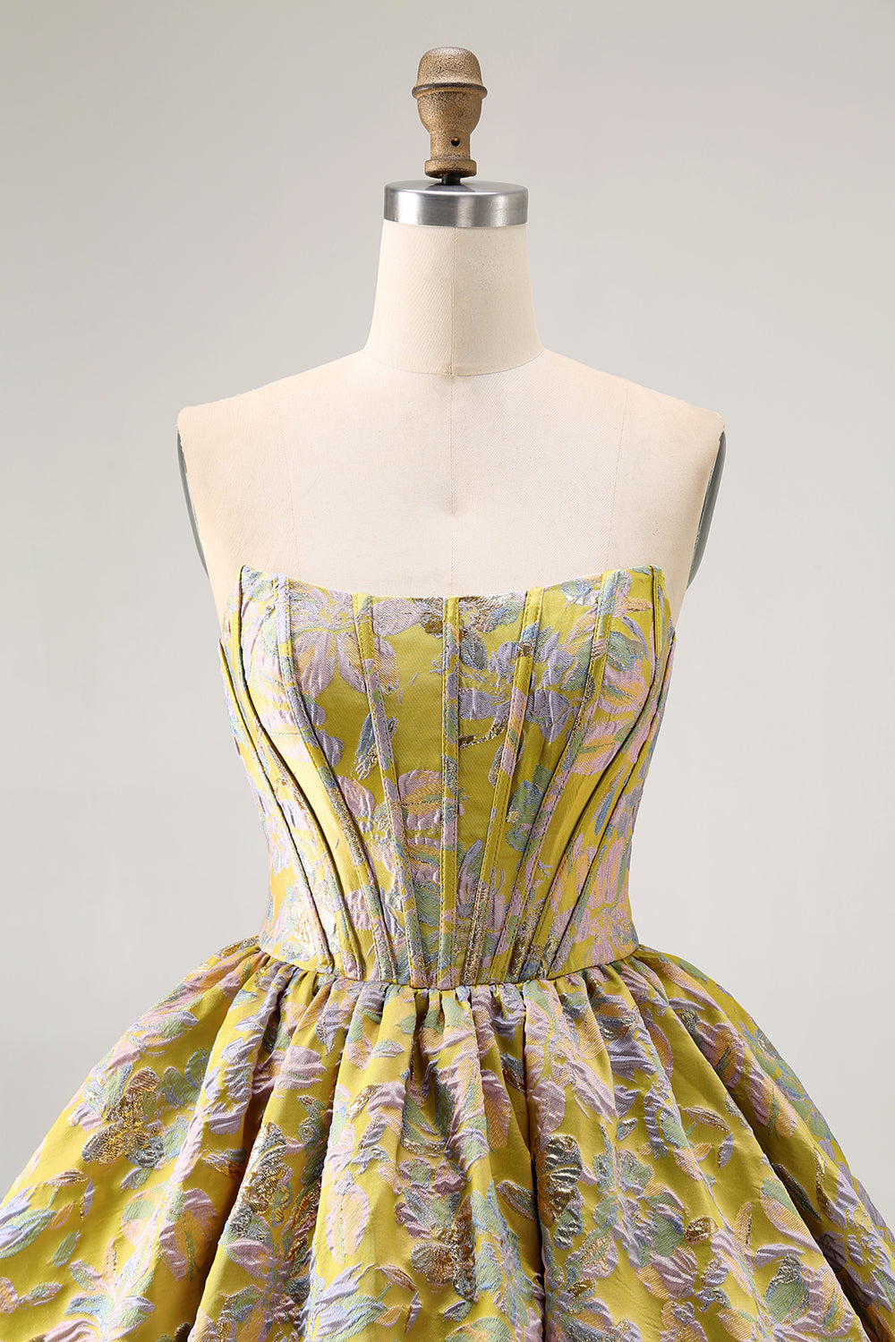 Strapless Floral Brocade A Line Purple Corset Short Homecoming Dress