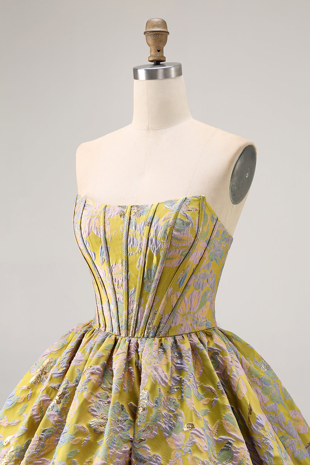 Strapless Floral Brocade A Line Purple Corset Short Homecoming Dress