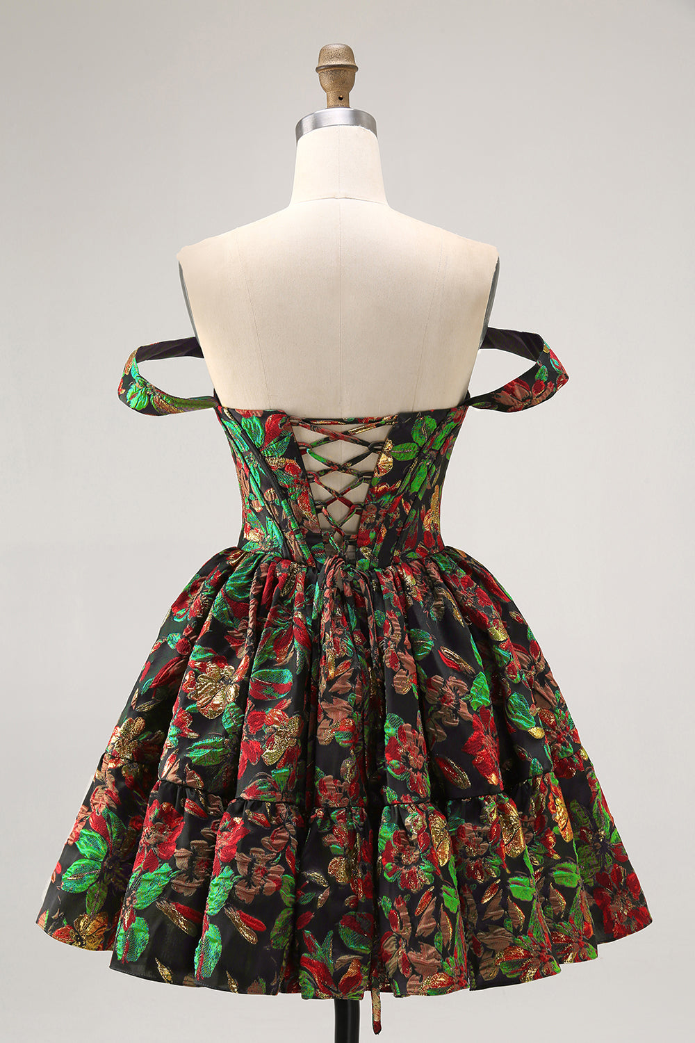 Off The Shoulder Brocade Floral A Line Printed Purple Homecoming Dress