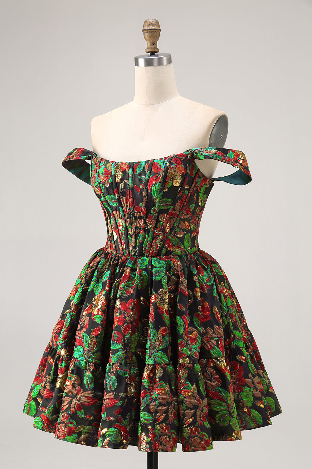 Off The Shoulder Brocade Floral A Line Printed Purple Homecoming Dress